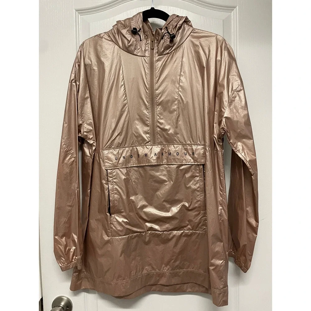 Under Armour Women's Unstoppable‎ Woven 1/2 Zip Pink Metallic Anorak Rain Jacket